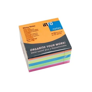 Jegyzettömb InfoNotes öntapadós, 75x75 mm, 450 lap, intenzív színek (narancs, sárga, kék, zöld, pink)