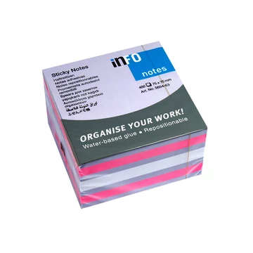 Jegyzettömb InfoNotes öntapadós, 75x75 mm, 450 lap, pasztell színek (pink, fehér,lila)