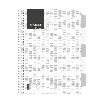 Spirálfüzet regiszteres  STREET A4 S.PAD WHITE perforált,100lap,duplaspirál vonalas
