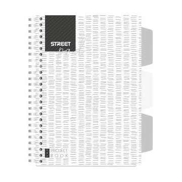 Spirálfüzet regiszteres  STREET A5 S.PAD WHITE perforált,100lap,duplaspirál kockás