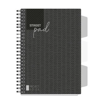 Spirálfüzet regiszteres  STREET A5 S.PAD BLACK perforált,100lap,duplaspirál vonalas