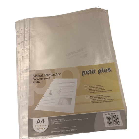 Genotherm lefűzhető PETIT PLUS A/4 narancsos felület, 40 mikron 100db/csomag