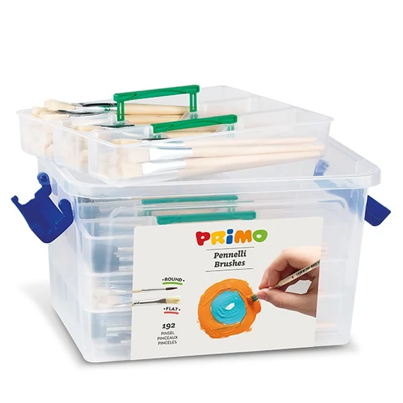 Ecset készlet PRIMO 243PTQ192 póniszőr, 192db laposecset+aquarell ecset tároló dobozban