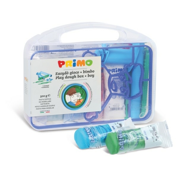 Gyurmatészta és nyomóformák PRIMO EasyDo gluténmentes, 5x100g, 5 szín + fiú sablon és formázó ezközök, műa.dobozban