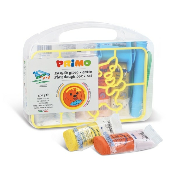 Gyurmatészta és nyomóformák PRIMO EasyDo gluténmentes, 5x100g, 5 szín + macska sablon és formázó ezközök, műa. dobozban