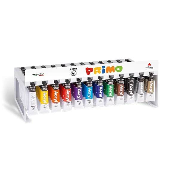 Akrilfesték PRIMO HOBBY & PROFESSIONAL 120x18ml (12x10db) fém állvánnyal
