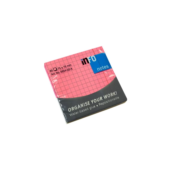 Jegyzettömb InfoNotes öntapadós 75x75 mm NEON KOCKÁS 80 lap neon rózsaszín