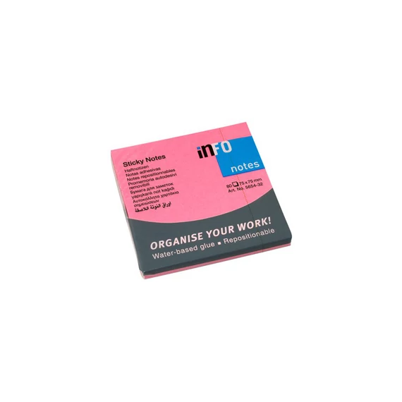 Jegyzettömb InfoNotes öntapadós 75x75 mm neon 80 lap neon rózsaszín
