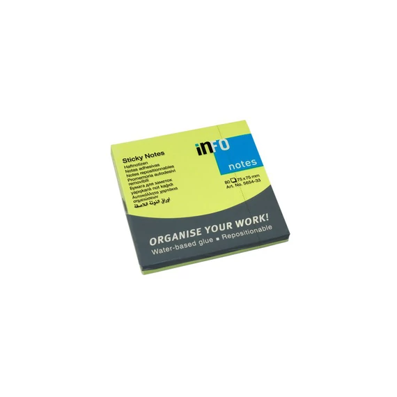 Jegyzettömb InfoNotes öntapadós 75x75 mm neon 80 lap neon zöld