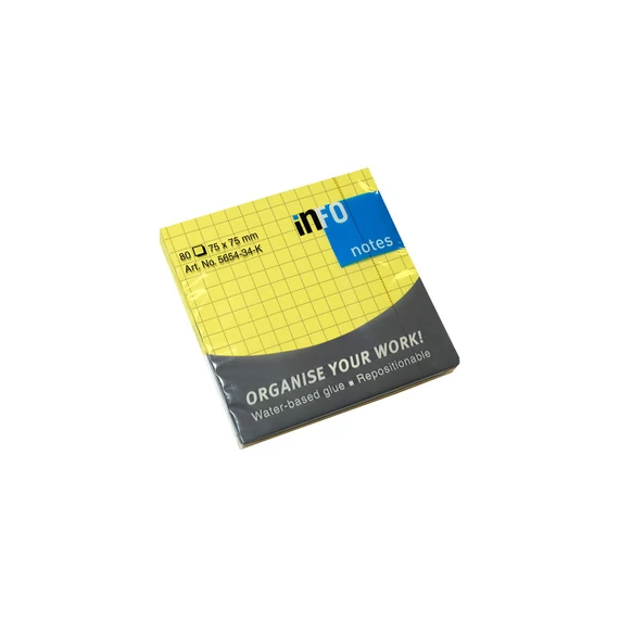 Jegyzettömb InfoNotes öntapadós 75x75 mm NEON KOCKÁS 80 lap neon sárga
