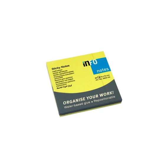 Jegyzettömb InfoNotes öntapadós 75x75 mm neon 80 lap neon sárga