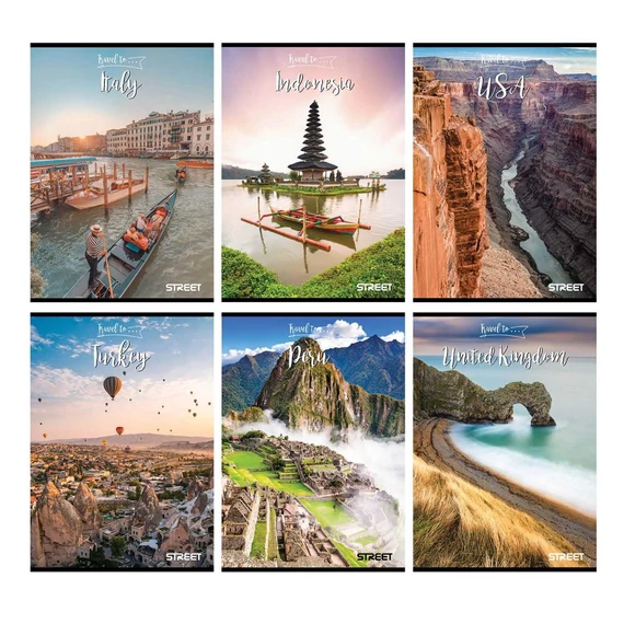 Füzet STREET TRAVEL A4, 54 lapos fehér papír 80g, vonalas