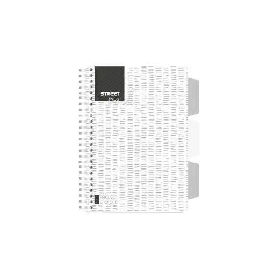 Spirálfüzet regiszteres  STREET A5 S.PAD WHITE perforált,100lap,duplaspirál kockás