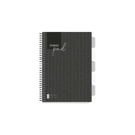 Spirálfüzet regiszteres  STREET A4 S.PAD BLACK perforált,100lap,duplaspirál kockás