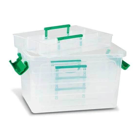 Tárolódoboz PRIMO 25,5x17x14,5 cm, műanyag, 4 db elválasztó tálcával